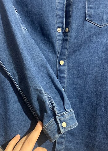 Düğmeli Mavi Denim erkek çoçuk yumuşak kot Gömlek - Görsel 3