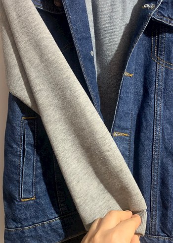 Gri Kapüşonlu Denim erkek çoçuk Ceket - Görsel 3