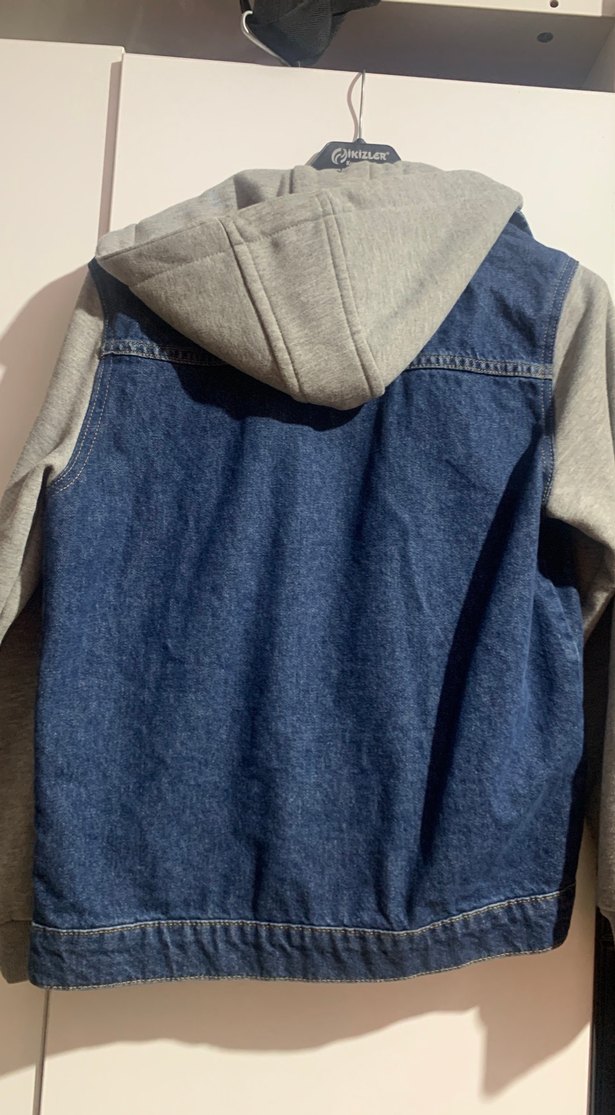 Gri Kapüşonlu Denim erkek çoçuk Ceket - Görsel 4