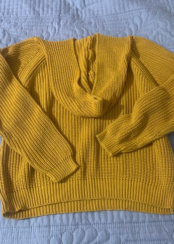 Sarı Örgü Kadın Kapüşonlu Kazak - Görsel 4