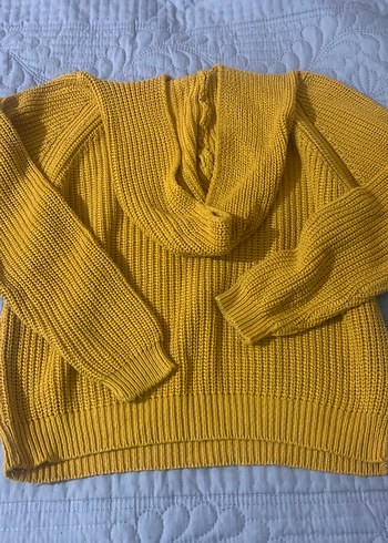 Sarı Örgü Kadın Kapüşonlu Kazak - Görsel 3