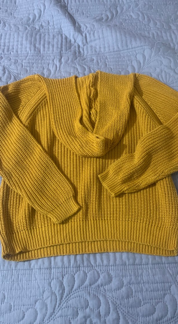 Sarı Örgü Kadın Kapüşonlu Kazak - Görsel 4