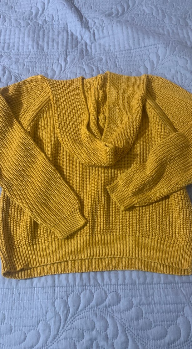 Sarı Örgü Kadın Kapüşonlu Kazak - Görsel 3