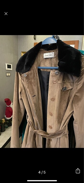 Kadife peluş detaylı ince kaban - Görsel 3