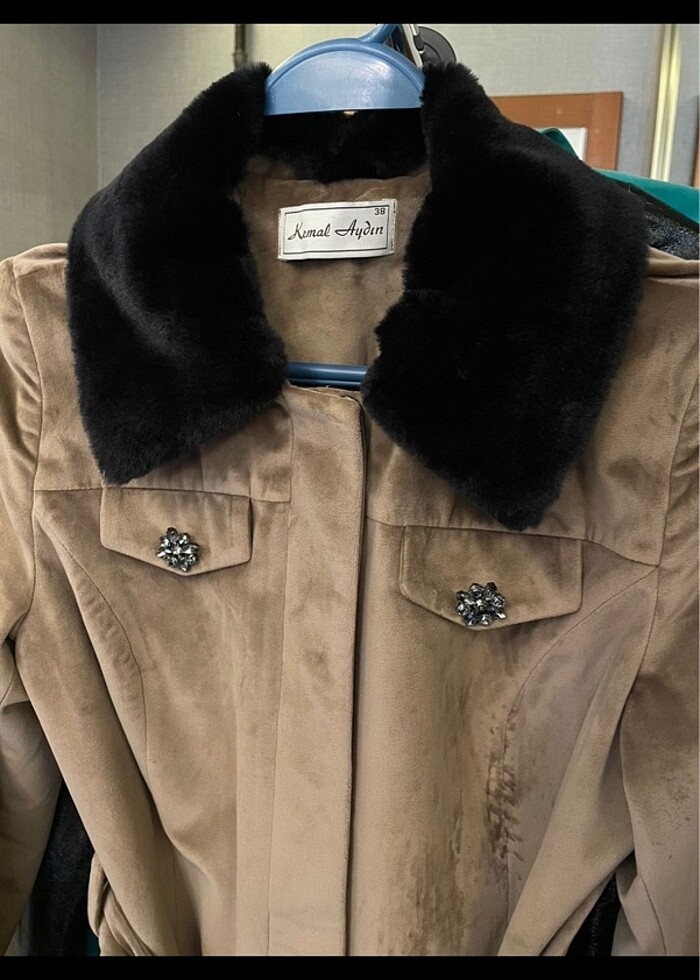 Kadife peluş detaylı ince kaban - Görsel 2