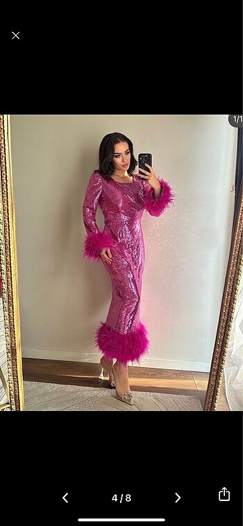 Tesettür pul payetli otrişli abiye - Görsel 4