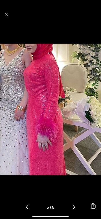 Tesettür pul payetli otrişli abiye - Görsel 5