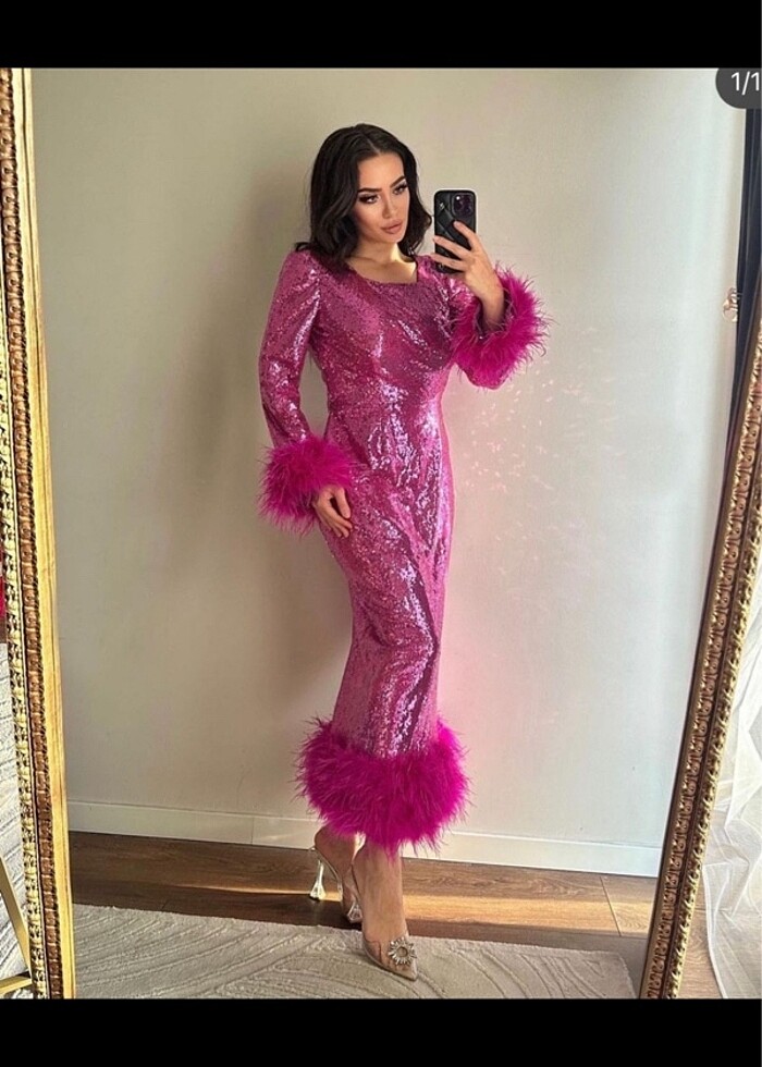 Tesettür pul payetli otrişli abiye - Görsel 4