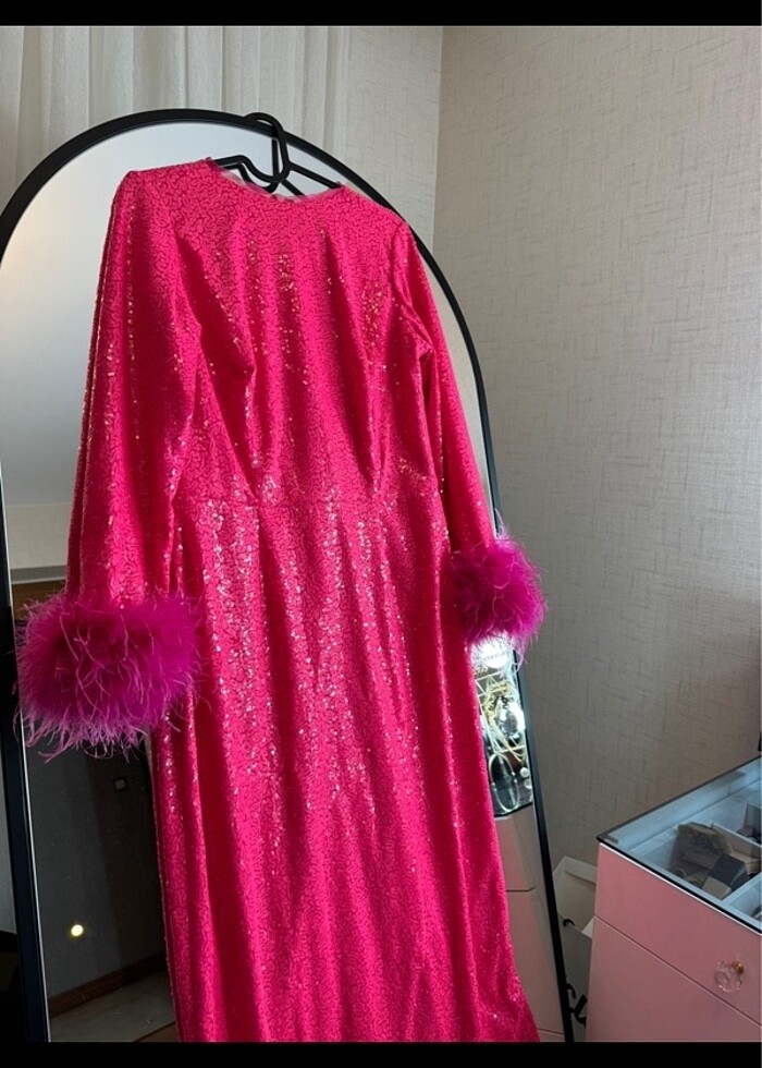 Tesettür pul payetli otrişli abiye - Görsel 3