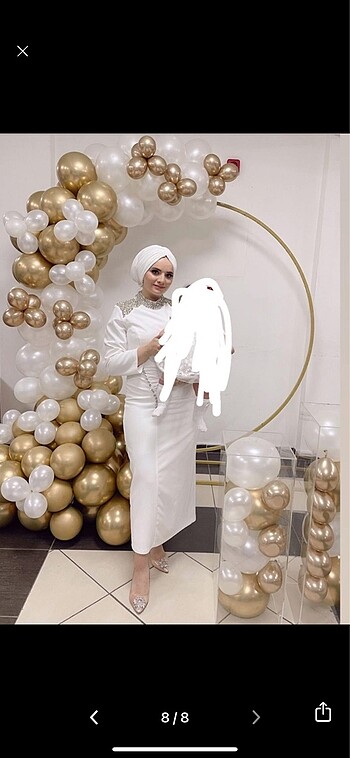 Beyaz taşlı uzun abiye - Görsel 7