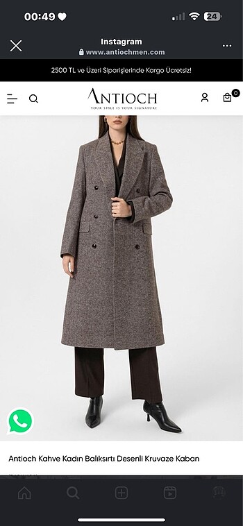 Antioch kahve kruvaze kaban - Görsel 5