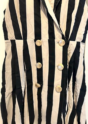 Mango Düğmeli Çizgili Keten Uzun Elbise - Görsel 2