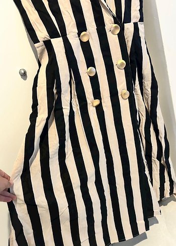 Mango Düğmeli Çizgili Keten Uzun Elbise - Görsel 4