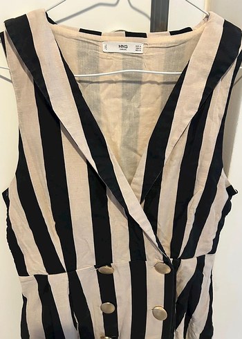 Mango Düğmeli Çizgili Keten Uzun Elbise - Görsel 3