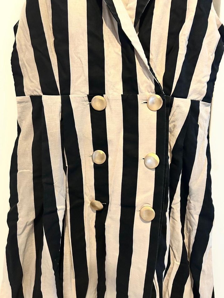 Mango Düğmeli Çizgili Keten Uzun Elbise - Görsel 2