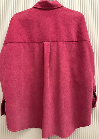 Zara fuşya ince kadife fitilli gömlek - Görsel 3