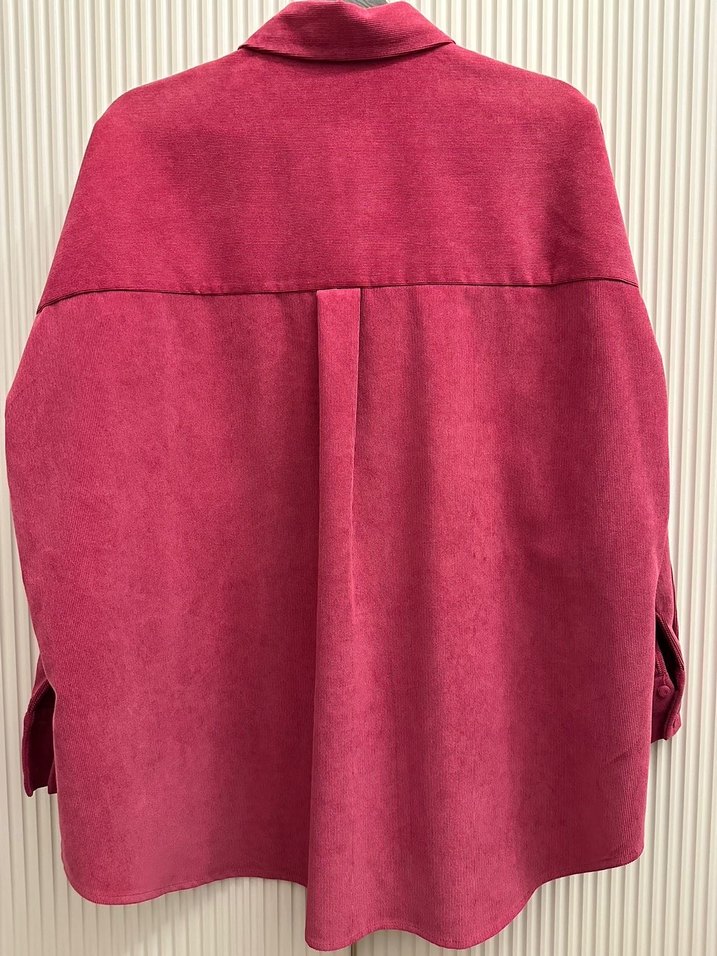 Zara fuşya ince kadife fitilli gömlek - Görsel 3
