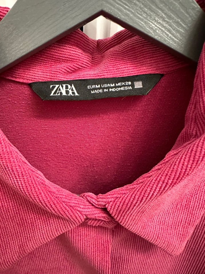 Zara fuşya ince kadife fitilli gömlek - Görsel 2