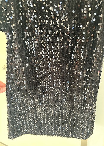 Kız Çocuk Siyah Pul Payet Kısa Kollu Elbise - Görsel 4