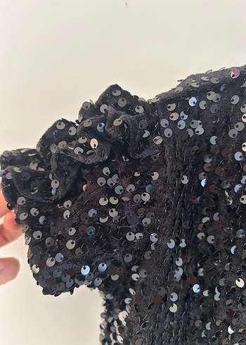 Kız Çocuk Siyah Pul Payet Kısa Kollu Elbise - Görsel 6