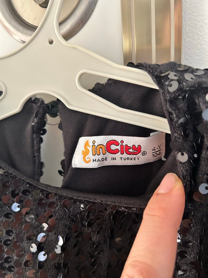 Kız Çocuk Siyah Pul Payet Kısa Kollu Elbise - Görsel 5