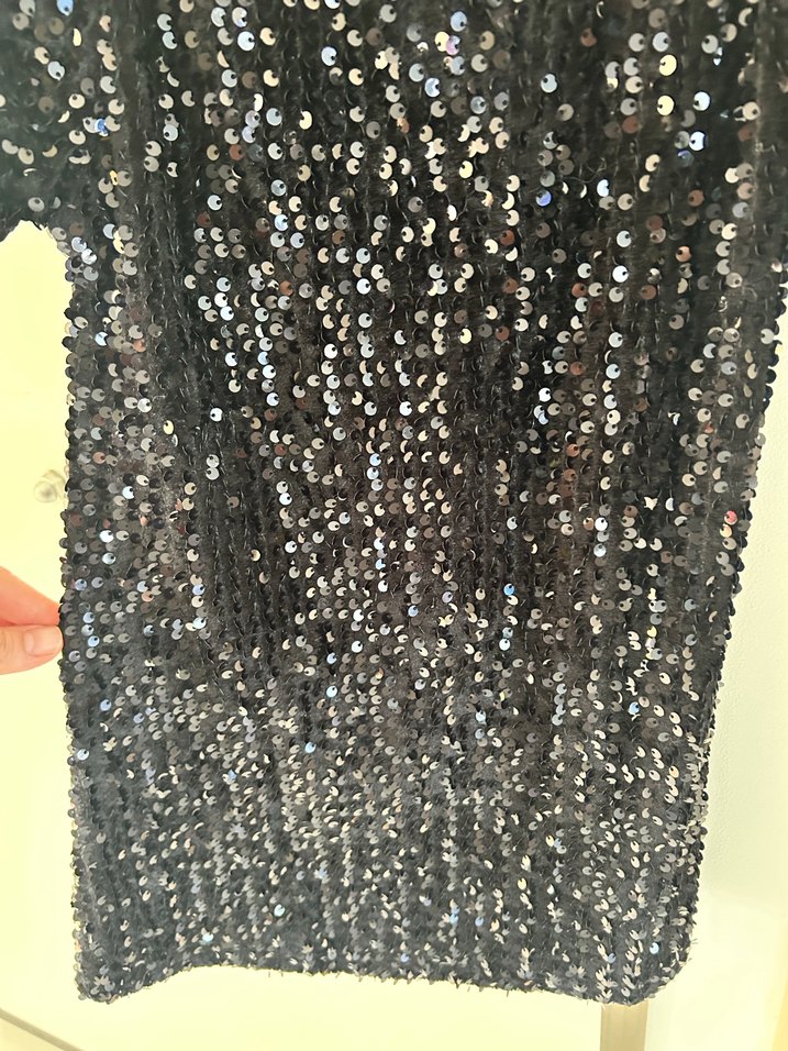 Kız Çocuk Siyah Pul Payet Kısa Kollu Elbise - Görsel 4