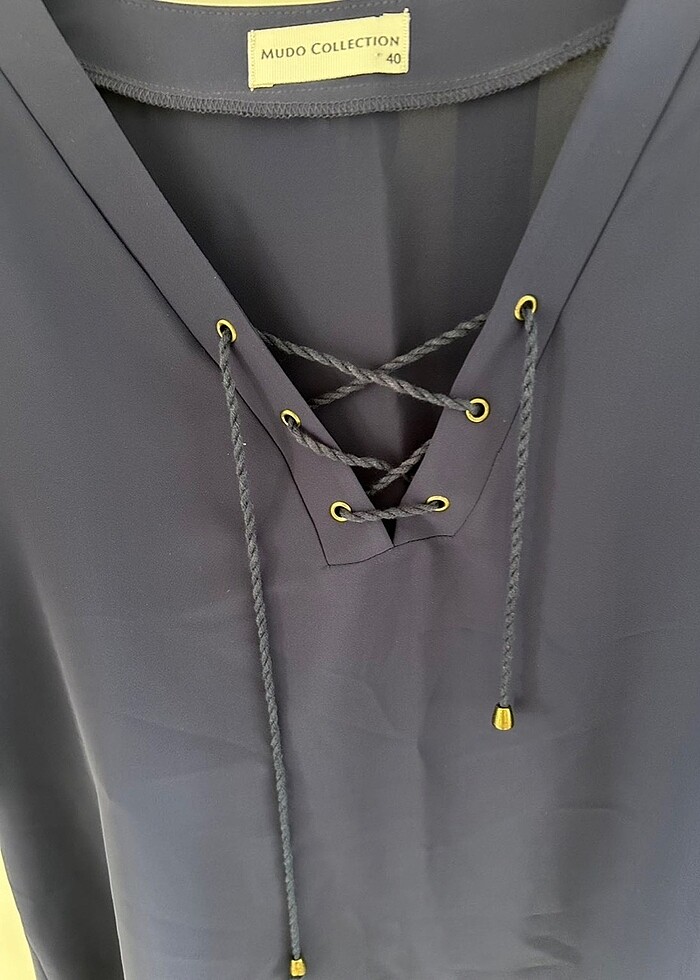 Mudo lacivert V yaka bluz - Görsel 3