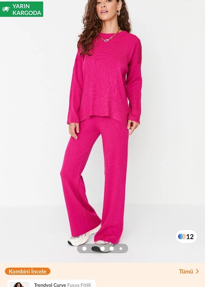 Fuşya pembe triko takım - Görsel 2