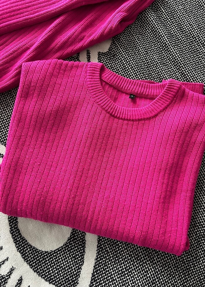 Fuşya pembe triko takım - Görsel 3