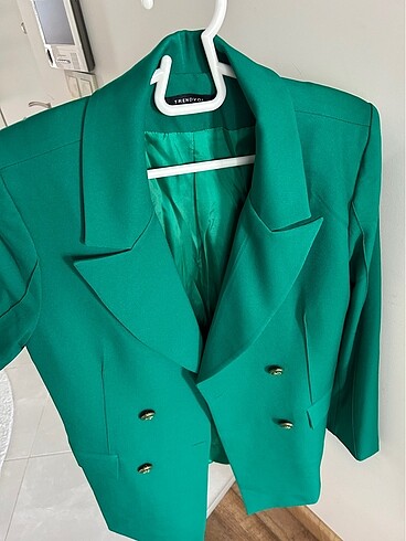 Zümrüt yeşili blazer ceket - Görsel 7