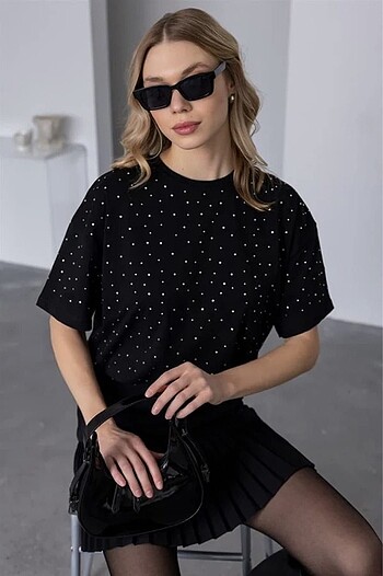 Zara Parlak taşlı penye tshirt