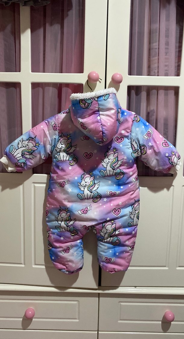 Renkli Bağlama Desenli Kürklü Bebek Tulumu - Görsel 2