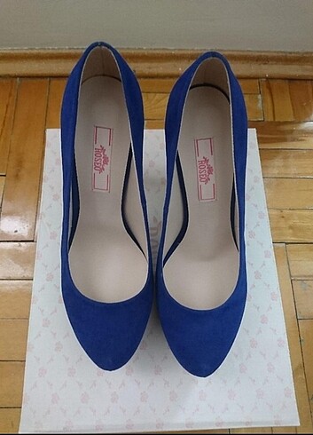37 Beden Sax Mavi Kadife Platform Kadın Ayakkabı