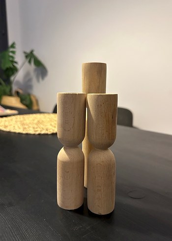 Bej Ahşap şamdan mumluk - Görsel 2