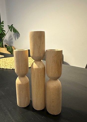 Bej Ahşap şamdan mumluk - Görsel 3