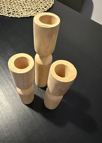 Bej Ahşap şamdan mumluk - Görsel 4