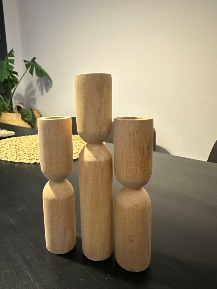 Bej Ahşap şamdan mumluk - Görsel 3