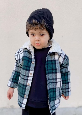 Erkek Çocuk Gri Ekose Düğmeli Mont 2-3 yaş - Görsel 5