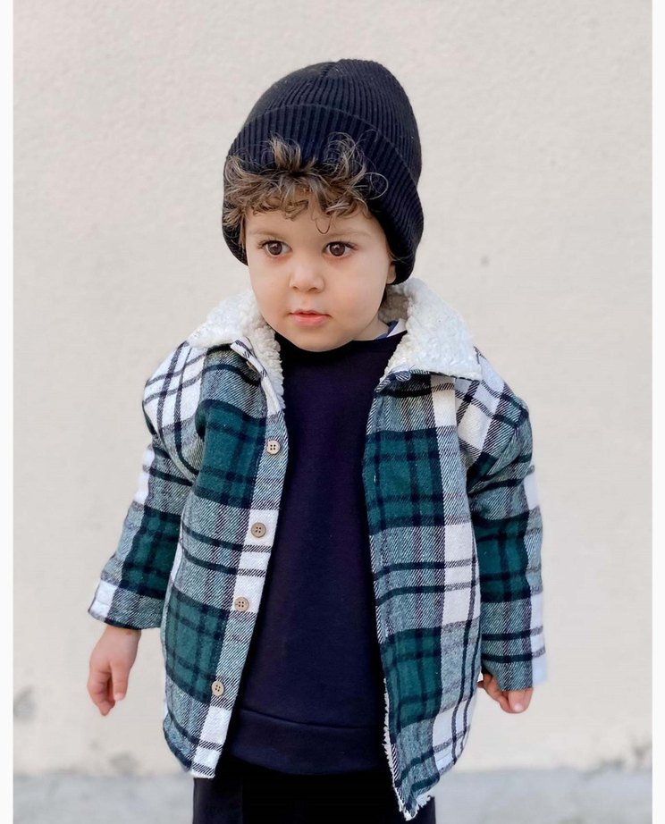 Erkek Çocuk Gri Ekose Düğmeli Mont 2-3 yaş - Görsel 5