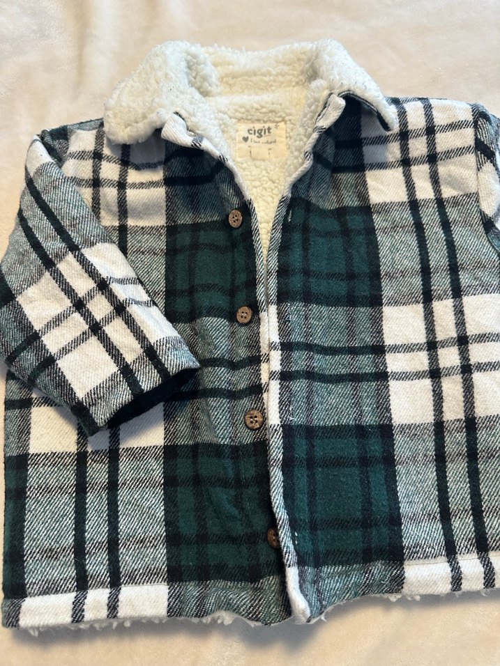 Erkek Çocuk Gri Ekose Düğmeli Mont 2-3 yaş - Görsel 2