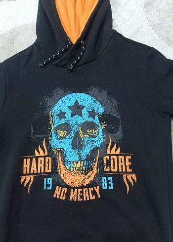 Kızıl Siyah Kapüşonlu Rock Punk Sweatshirt - Görsel 3