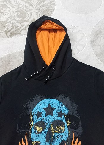 Kızıl Siyah Kapüşonlu Rock Punk Sweatshirt - Görsel 2