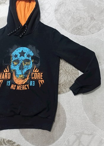 Kızıl Siyah Kapüşonlu Rock Punk Sweatshirt - Görsel 6