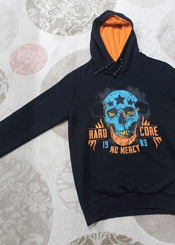 Kızıl Siyah Kapüşonlu Rock Punk Sweatshirt - Görsel 4