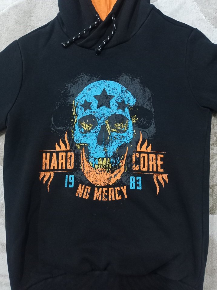 Kızıl Siyah Kapüşonlu Rock Punk Sweatshirt - Görsel 5