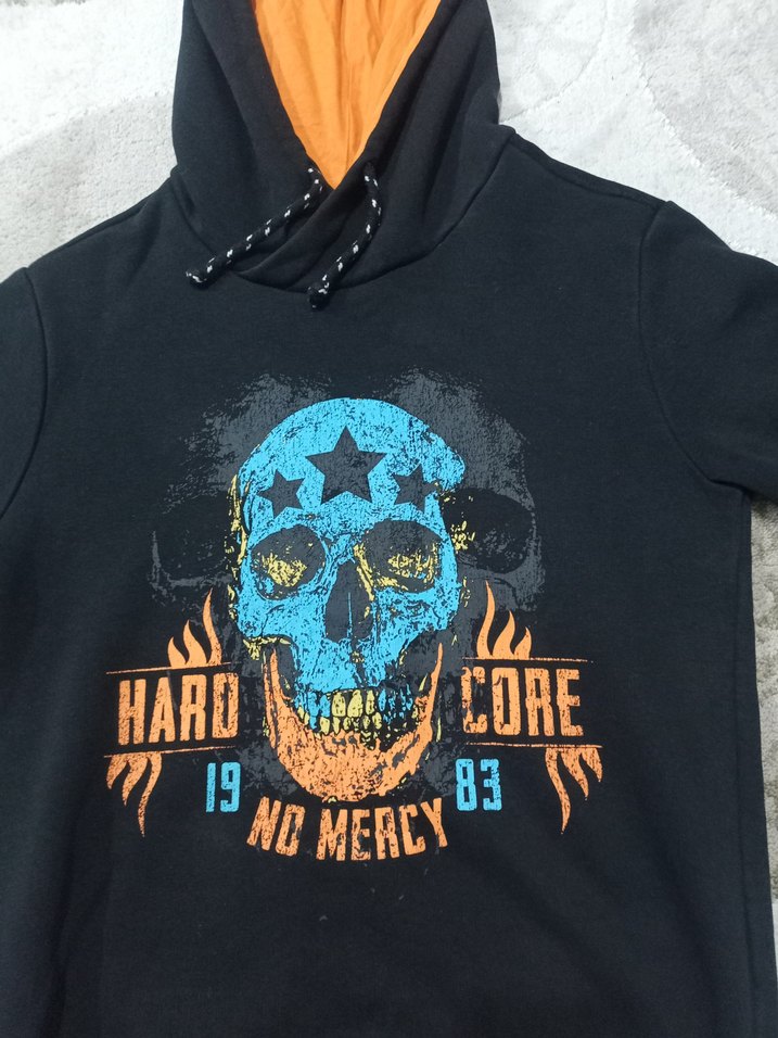 Kızıl Siyah Kapüşonlu Rock Punk Sweatshirt - Görsel 3