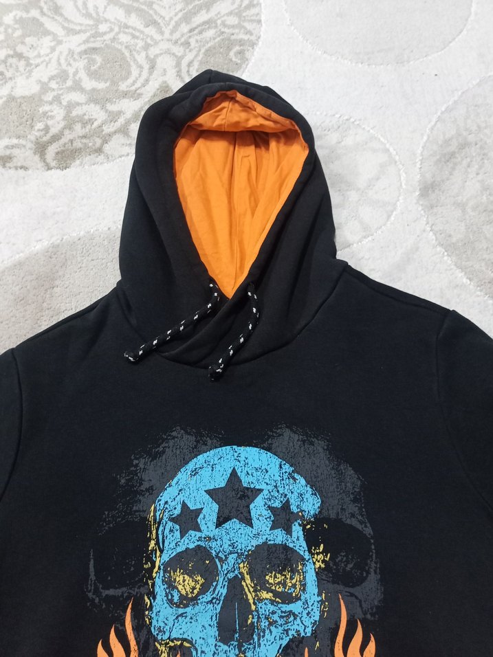 Kızıl Siyah Kapüşonlu Rock Punk Sweatshirt - Görsel 2