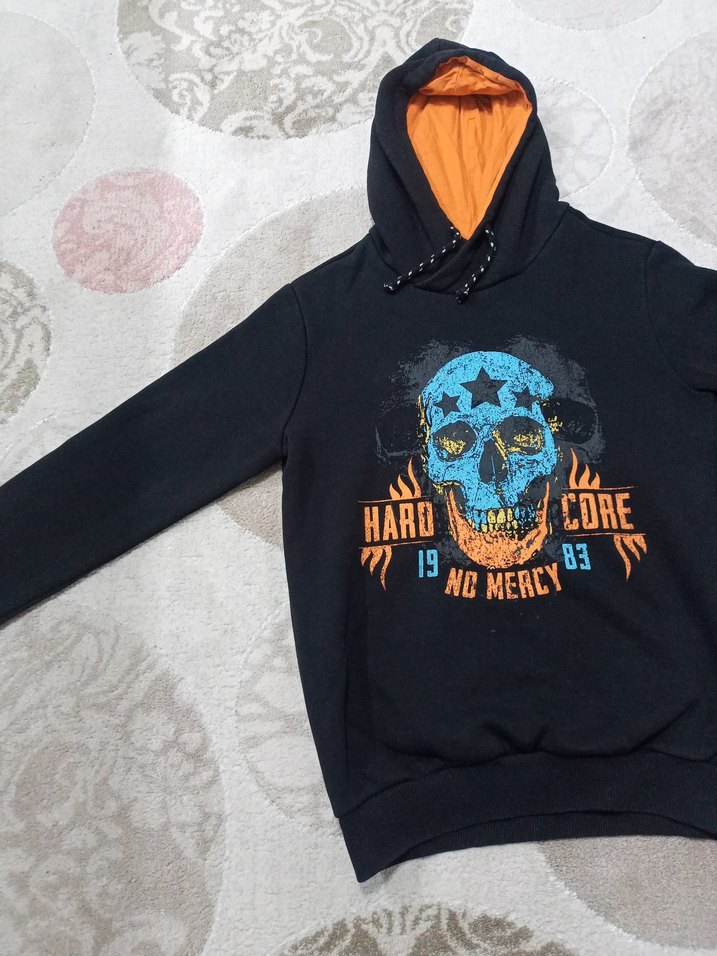 Kızıl Siyah Kapüşonlu Rock Punk Sweatshirt - Görsel 4