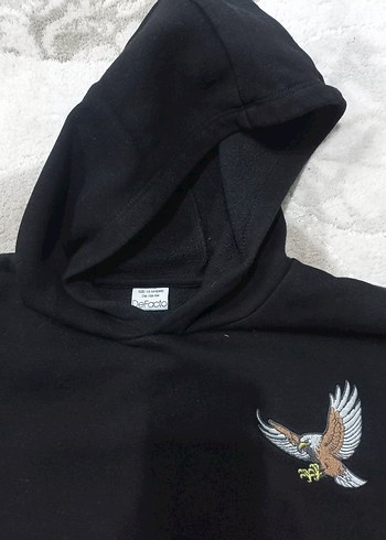 Nakışlı Kapüşonlu Siyah Sweatshirt - Görsel 5