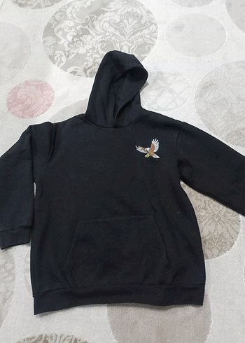 Nakışlı Kapüşonlu Siyah Sweatshirt - Görsel 3